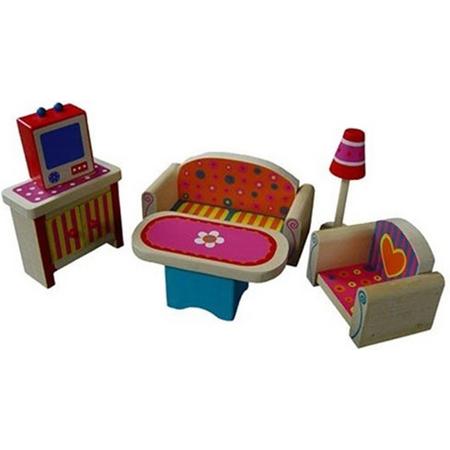 Charls Toys houten poppenhuis meubeltjes woonkamer